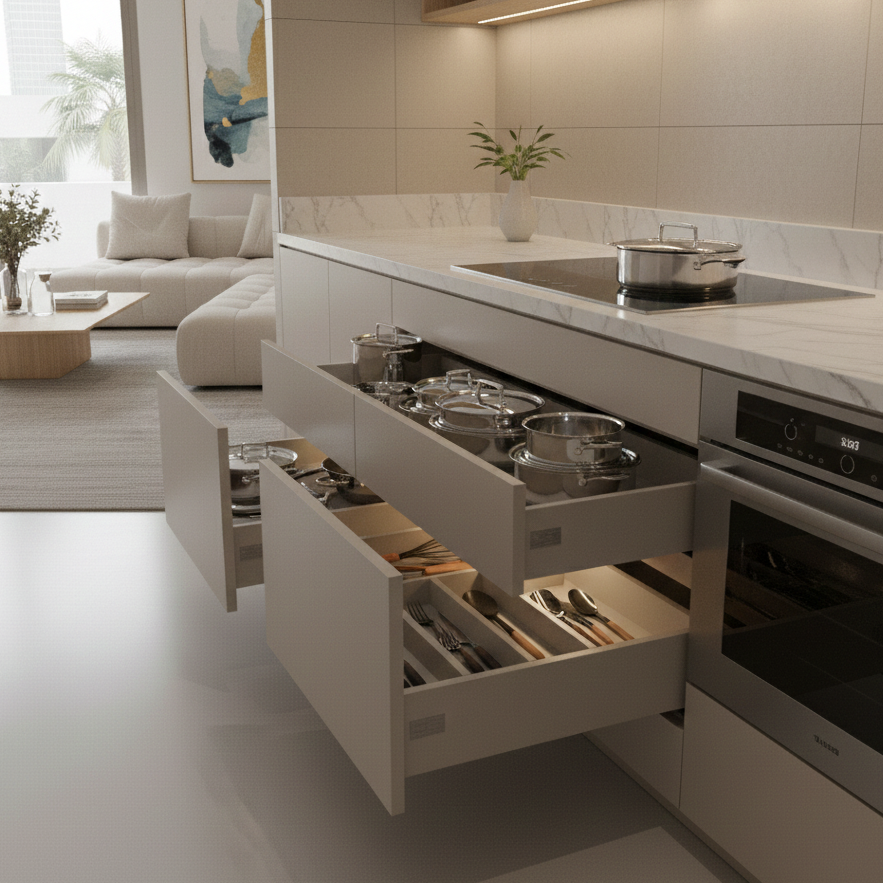 Space-saving kitchen cabinets for small Dubai apartments 